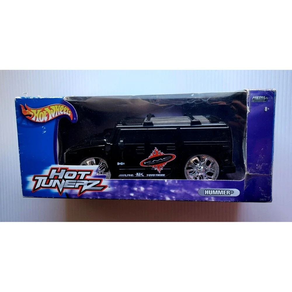 2004 Hot Wheels HUMMER H2 SUV Black HOT TUNERZ 1:20 Chrome Spoke Spinners #C4511
